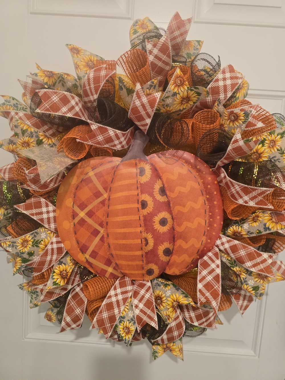 W156 - Autumn Pumpkin Sunflower Holiday Wreath - Orange